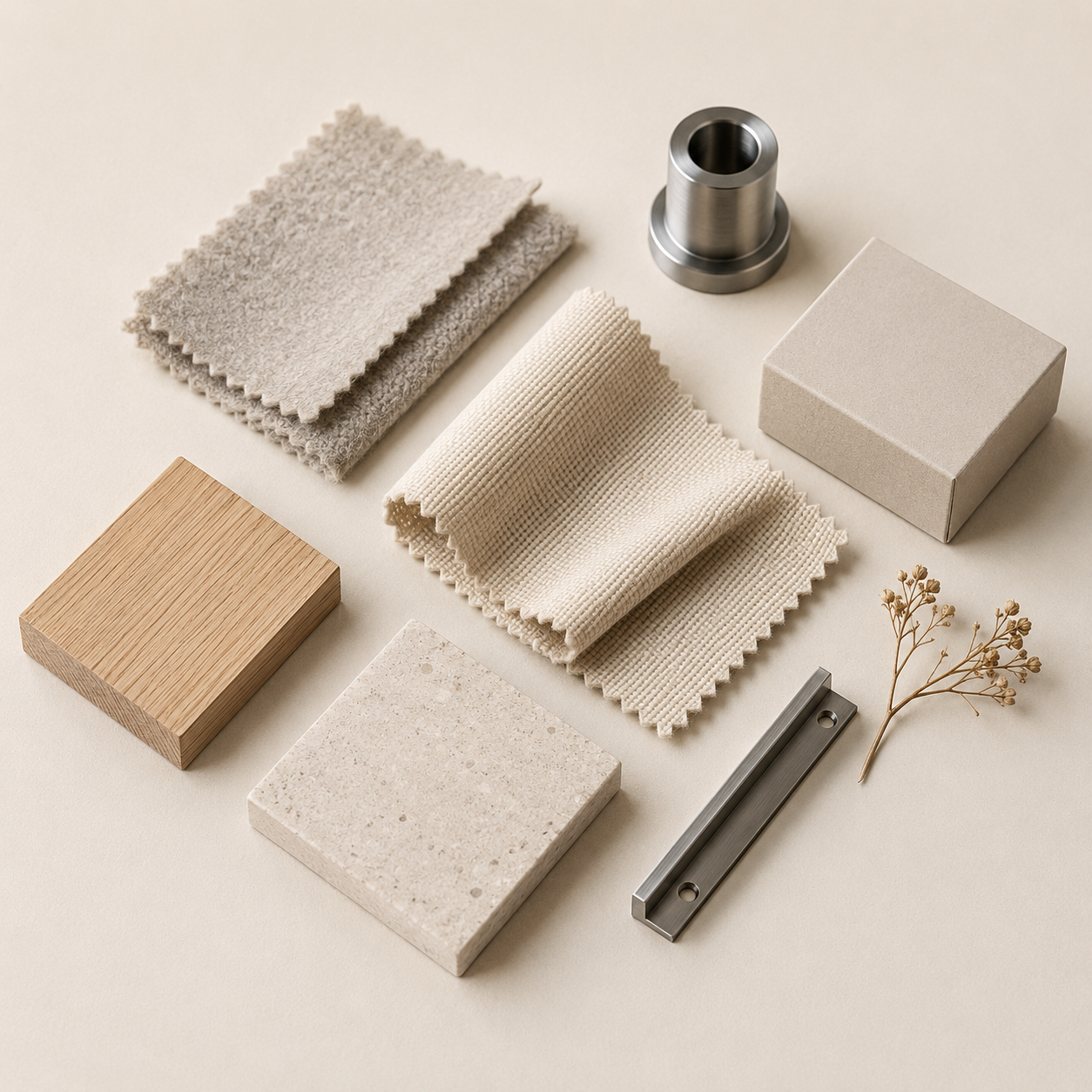 Small samples of textile and metal tubes